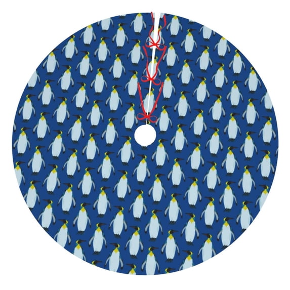 Lsque Beautiful King Penguin Pattern Print Christmas Tree Skirt, Tree Skirt with Ties or Velcro, Perfect for Holiday Decorations, Halloween, and New Year-30"