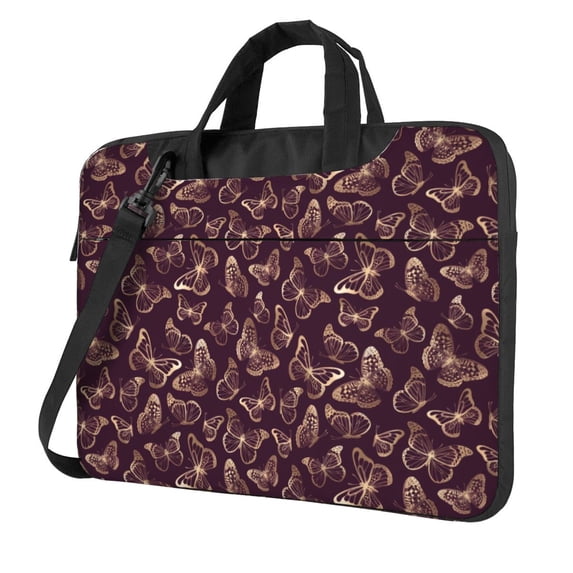 Lsque Beautiful Purple Butterflies Pattern Laptop Bag – Portable & Slim Single-Shoulder Computer Case with Adjustable Strap, Protective, Lightweight for 13”/14”/15.6” Laptops