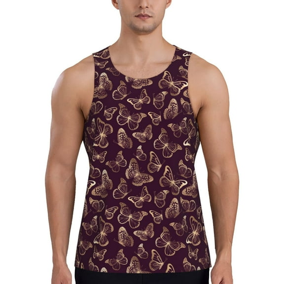 Lsque Beautiful Purple Butterflies Pattern Mens Tank Tops Muscle Athletic Quick Dry Sleeveless Workout Fitness T Shirts Beach Tank Top, Loose-fit Sleeveless Shirt for Men-Large