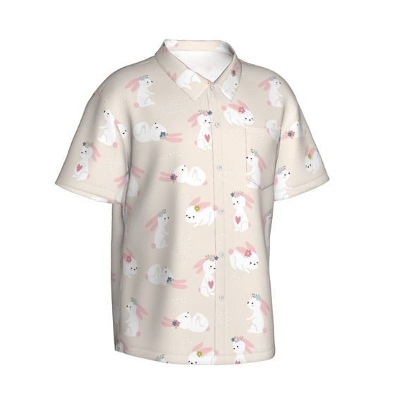 Lsque Beautiful Rabbit pattern Hawaiian Shirt for Men, Unisex Summer Beach Casual Short Sleeve Button Down Shirts-