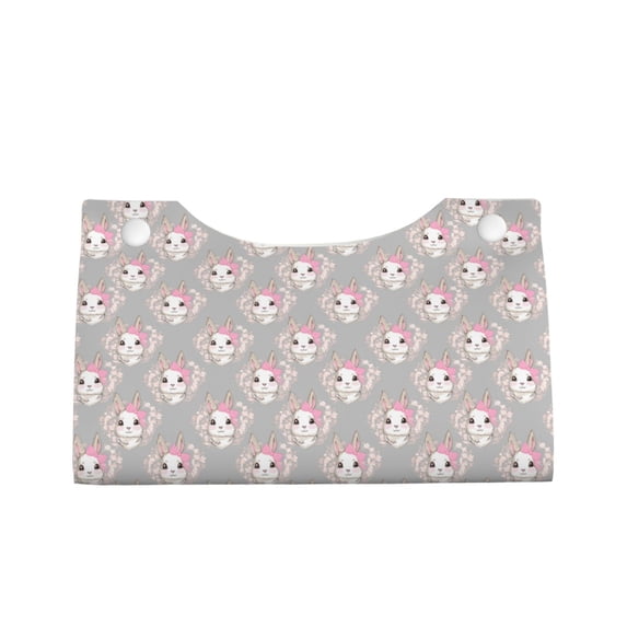 Lsque Beautiful Rabbit1 Printed Long Tissue Box Cover Holder, Facial Paper Organizer Dispenser,Triangle with Bottom Belt, PVC Leather Decorative Organizer