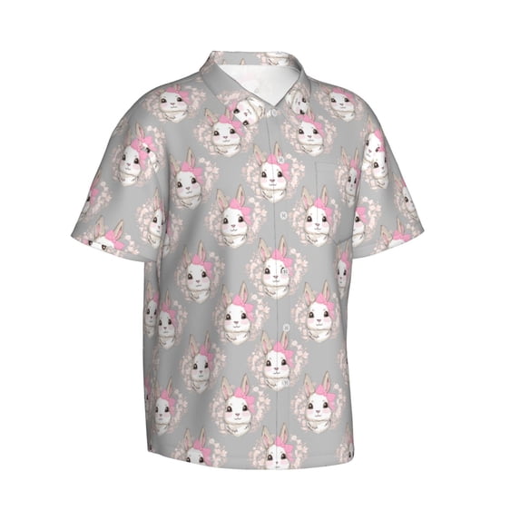Lsque Beautiful Rabbit1 pattern Hawaiian Shirt for Men, Unisex Summer Beach Casual Short Sleeve Button Down Shirts-