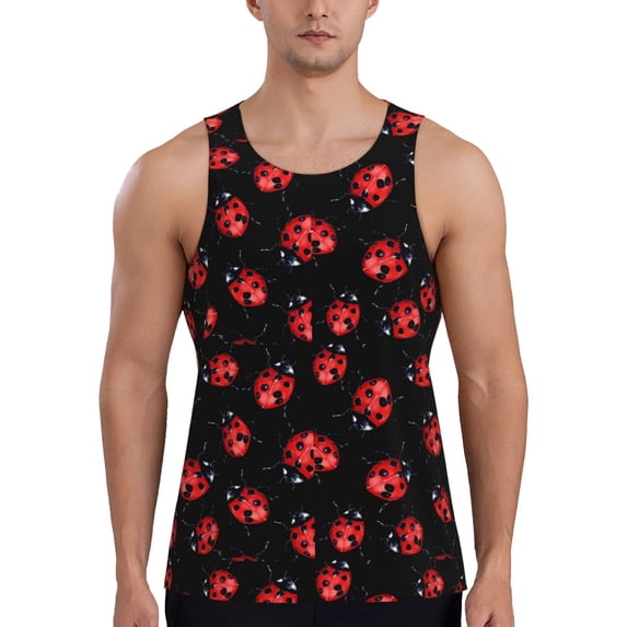 Lsque Beautiful Red Ladybug Pattern Mens Tank Tops Muscle Athletic Quick Dry Sleeveless Workout Fitness T Shirts Beach Tank Top, Loose-fit Sleeveless Shirt for Men-4X-Large