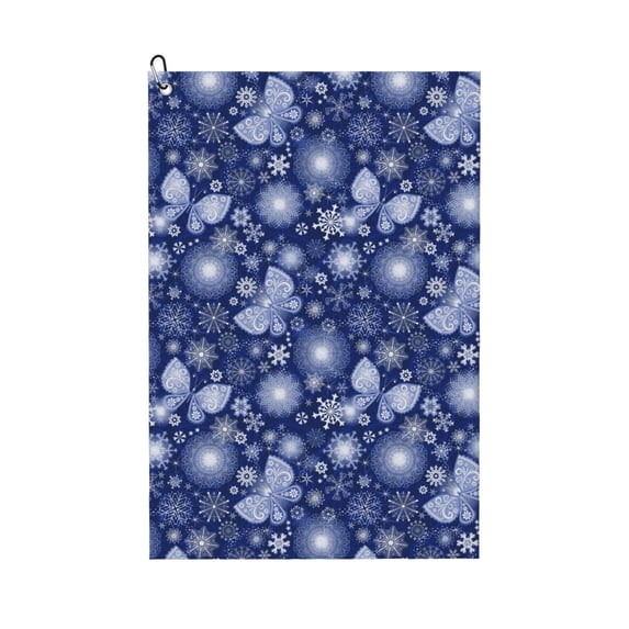 Lsque Beautiful Snowflake Butterfly Premium Golf Towel - Ultra Absorbent and Quick Drying Microfiber Towel with Carabiner - Gift for Men -24" X 16"