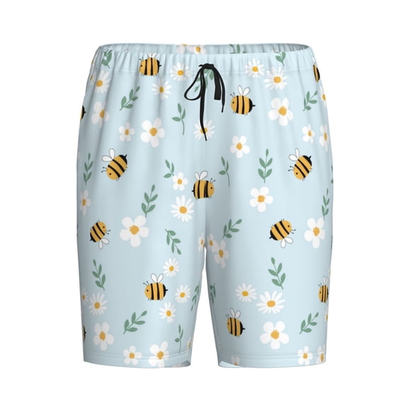 Lsque Bee Flower Mens Sleep Pajama Shorts,Short Pajama Pants, Cotton Ultra-Soft Knit-Large