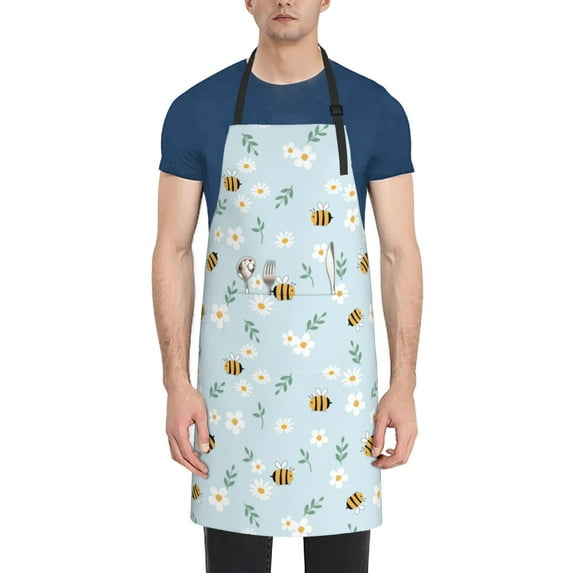 Lsque Bee Flower Waterproof Apron Chef Aprons for Men Heavy Duty Chemical Work Apron Extra Long Grilling Aprons with Adjustable Bib Apron