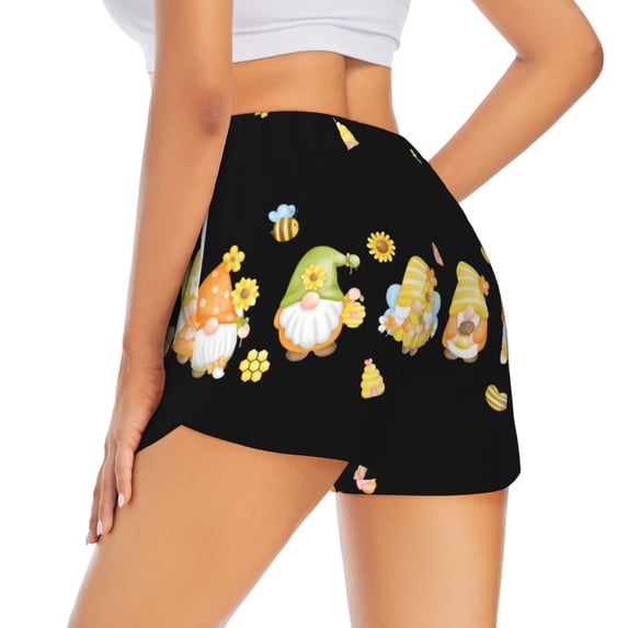 Lsque Bee Happy Sunflower Gnomes Printed Women's Running Shorts with Liner Pockets,Elastic Quick Dry Workout Athletic Gym Yoga Shorts,Womens High Waist Shorts-Large