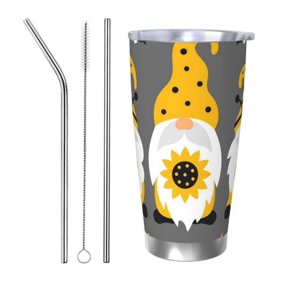 Lsque Bee Kind Pattern 20oz Car Cup with Lid and Straw, Insulated Coffee Cup with Straw Topper, Spill Proof Travel Coffee Mug, Stainless Steel Tumble-Straw Three-piece Set