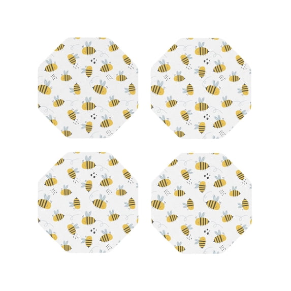 Lsque Bee Pattern 4" Drink Coasters Set of 4, PVC Leather Absorbent Coasters, Table Coaster Set Decorative Coffee Cup Coasters Housewarming Gift -Octagon