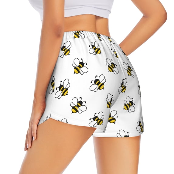 Lsque Bee Printed Women's Running Shorts with Liner Pockets,Elastic Quick Dry Workout Athletic Gym Yoga Shorts,Womens High Waist Shorts-Small