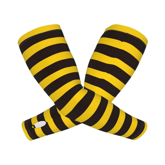 Lsque Bee Stripe Cooling Arm Sleeves for Men & Women -Compression Sleeves to Cover Arms for Working,Sun Sleeves for UV Protection,Breathable, Moisture-Wicking