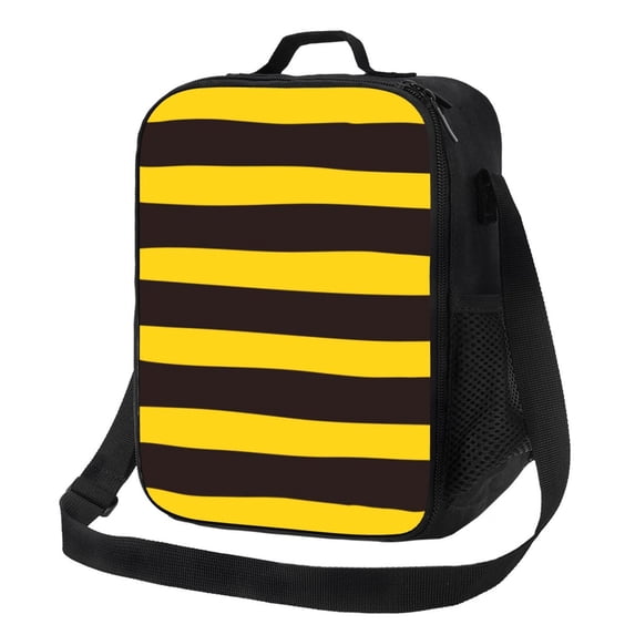 Lsque Bee Stripe Lunch Bag Lunch Box for Women Men Reusable Insulated Lunch Tote Bag,Leakproof Thermal Cooler Sack Food Handbags Case High Capacity