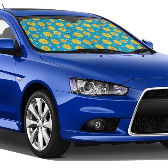 Lsque Bee Sunflower Car Windshield Sun Shade | Accordion Folding Style Auto Shade for Car Truck SUV Van | Blocks UV Rays Sun Visor Protector | Small