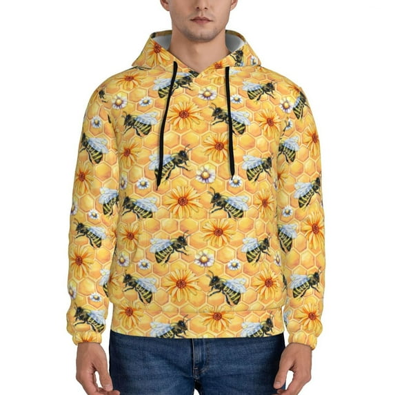 Lsque Bee Wasp Pattern Casual Men's Hoodie,Hooded Sweatshirt with Kangaroo Pocket,Pullover Hoodie-Large