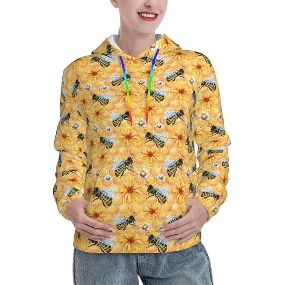 Lsque Bee Wasp Pattern Casual Women's Hoodie,Hooded Sweatshirt with Kangaroo Pocket,Pullover Hoodie with Eye-catching Drawstrings-XX-Large