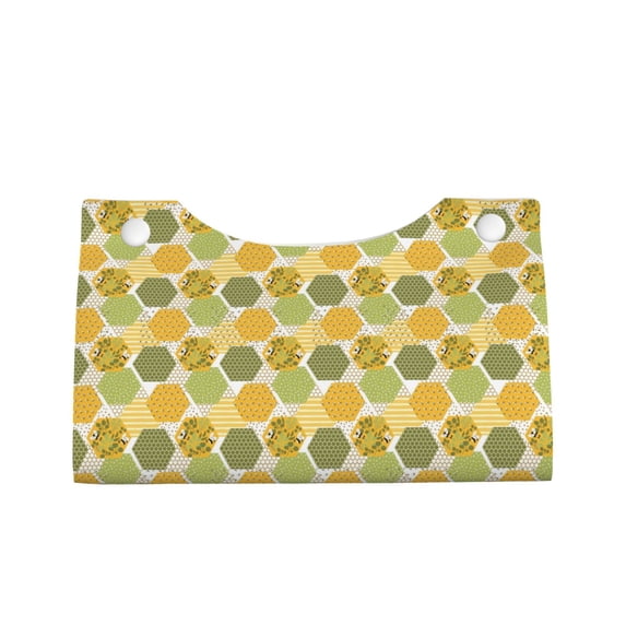 Lsque Bee honey Printed Long Tissue Box Cover Holder, Facial Paper Organizer Dispenser,Triangle with Bottom Belt, PVC Leather Decorative Organizer