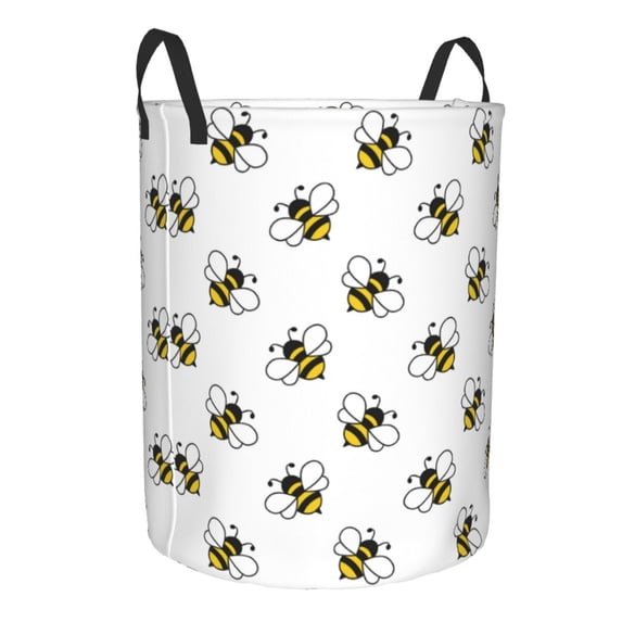 Lsque Bee pattern Laundry Hamper Basket, Tall Woven Rope Hamper Basket for Clothes, Lightweight Storage Basket, Collapsible Waterproof-Small