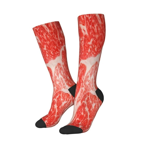 Lsque Beef Steaks Printed Crew Socks Men's Women's LightWeight Thin Casual Calf Socks ,Knee High Socks,Cotton Socks