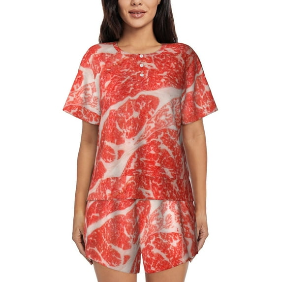 Lsque Beef Steaks Women's Short-Sleeved Pajama Set - 2 Piece Soft and Lightweight Sleepwear Set-Large