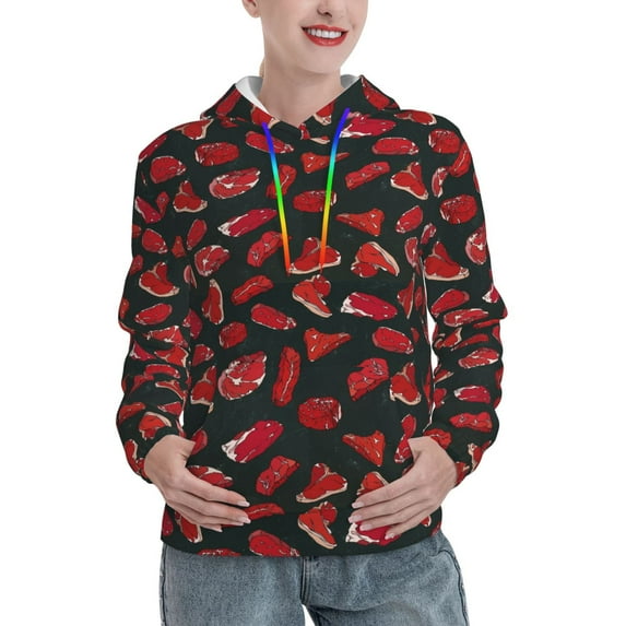 Lsque Beef3 Pattern Casual Women's Hoodie,Hooded Sweatshirt with Kangaroo Pocket,Pullover Hoodie with Eye-catching Drawstrings-XX-Large