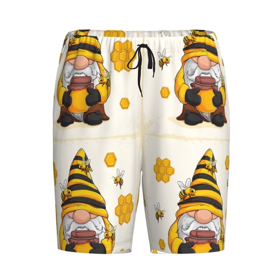 Lsque Beekeeper Gnome Holding A Glass Mens Sleep Pajama Shorts,Short Pajama Pants, Cotton Ultra-Soft Knit-X-Large