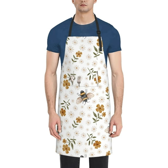Lsque Bees And Flowers Waterproof Apron Chef Aprons for Men Heavy Duty Chemical Work Apron Extra Long Grilling Aprons with Adjustable Bib Apron