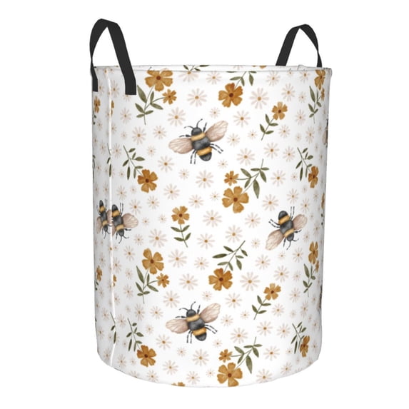 Lsque Bees And Flowers pattern Laundry Hamper Basket, Tall Woven Rope Hamper Basket for Clothes, Lightweight Storage Basket, Collapsible Waterproof-