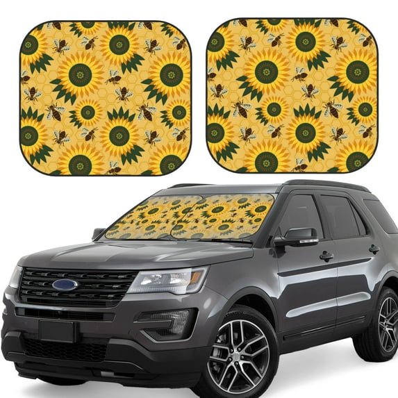 Lsque Bees and Sunflowers 2 PCS Windshield Sun Shade | CarFoldable Window Covers | Car Accessories Reflect UV for Universal Cars SUV Truck | Small