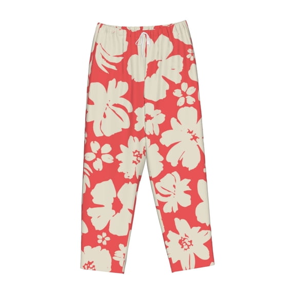 Lsque Beige Flowers Print Women's Pajama Pants, Lounge Pant - Comfortable Home Wear,Elastic Waistband, Stylish Design-X-Large