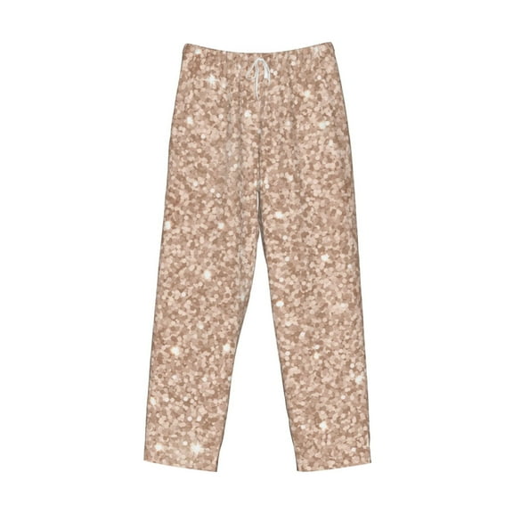 Lsque Beige Sparkling Glitter Print Men's Pajama Pants, Lounge Pant - Comfortable Home Wear,Elastic Waistband, Stylish Design-Small