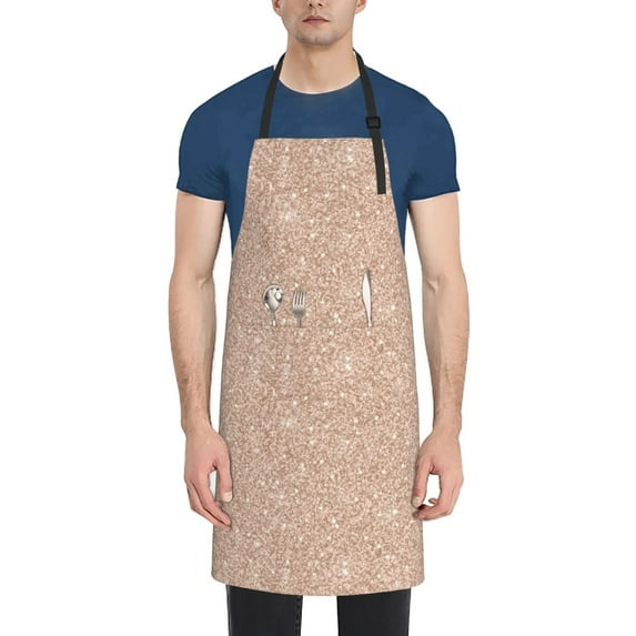 Lsque Beige Sparkling Glitter Waterproof Apron Chef Aprons for Men Heavy Duty Chemical Work Apron Extra Long Grilling Aprons with Adjustable Bib Apron