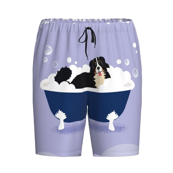 Lsque Bernese Mountain Dog Sitting Bath Tub Mens Sleep Pajama Shorts,Short Pajama Pants, Cotton Ultra-Soft Knit-4X-Large