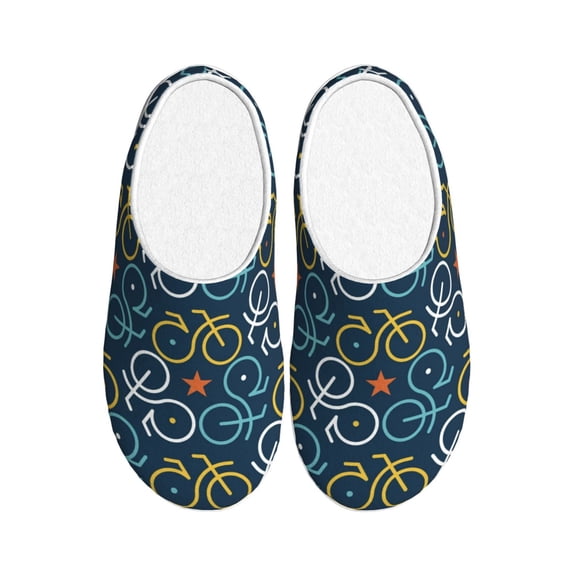Lsque Bicycle Colorful Pattern Womens Comfort Cotton on Scuff With Memory Foam and Anti-skid Sole Slipper-37/38
