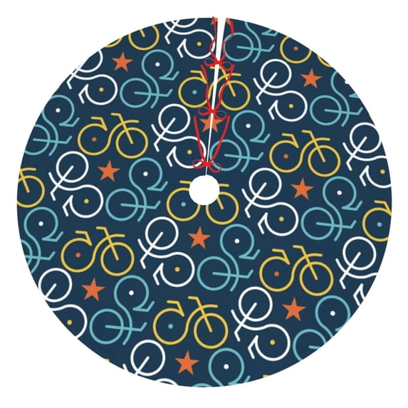 Lsque Bicycle Colorful Print Christmas Tree Skirt, Tree Skirt with Ties or Velcro, Perfect for Holiday Decorations, Halloween, and New Year-48"