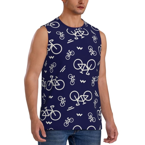 Lsque Bicycle1 Print Men's Cotton Blend Sleeveless Muscle Shirts (S-3XL)- Moisture Wicking, Odor Protection, UPF 30+,Small