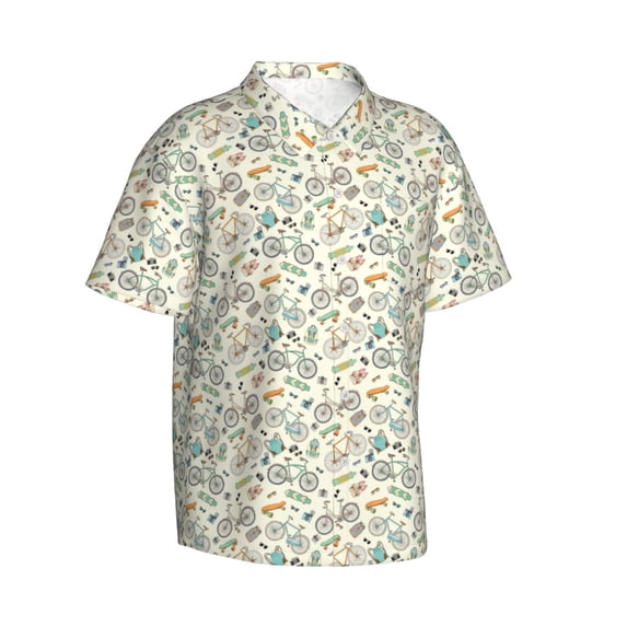 Lsque Bicycles And Boards pattern Hawaiian Shirt for Men, Unisex Summer Beach Casual Short Sleeve Button Down Shirts-Small