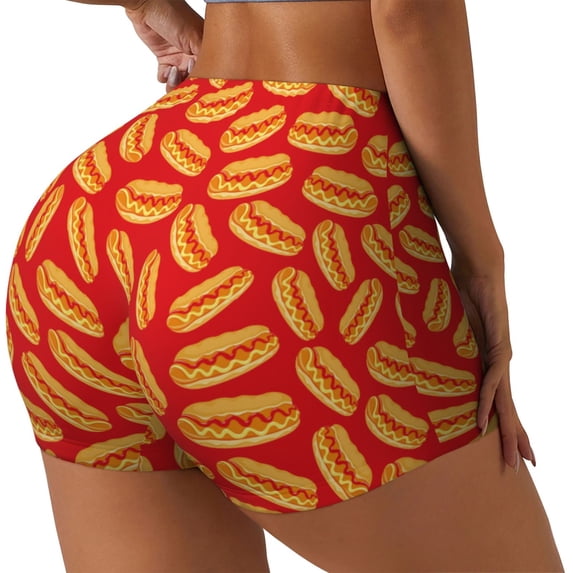 Lsque A Big Hot Dog Pattern High Waisted Biker Shorts for Women-Tummy Control Fitness Athletic Workout Running Yoga Gym Shorts,Moisture-Wicking-Medium
