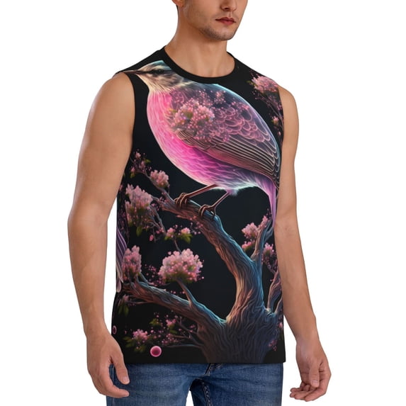 Lsque Bird 2 Print Men's Cotton Blend Sleeveless Muscle Shirts (S-3XL)- Moisture Wicking, Odor Protection, UPF 30+,Small