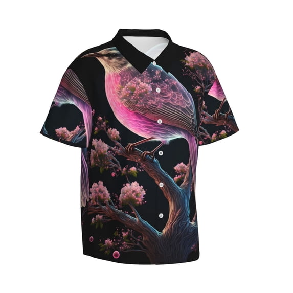 Lsque Bird 2 pattern Hawaiian Shirt for Men, Unisex Summer Beach Casual Short Sleeve Button Down Shirts-X-Large