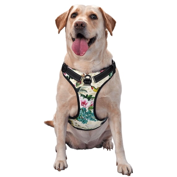 Lsque Bird Butterfly Rose Dog Harness, No-Pull Pet Harness with 2 Leash Clips, Adjustable Soft Padded Dog Vest with Easy Control Handle for Large Dogs-Small