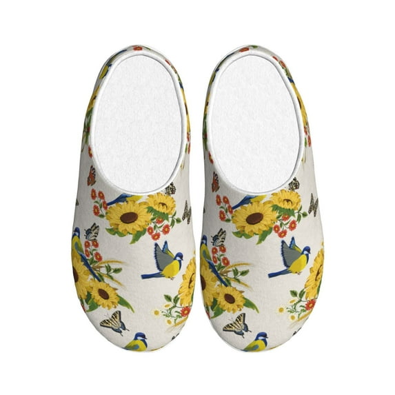 Lsque Bird Sunflowers Pattern Womens Comfort Cotton on Scuff With Memory Foam and Anti-skid Sole Slipper-40/41