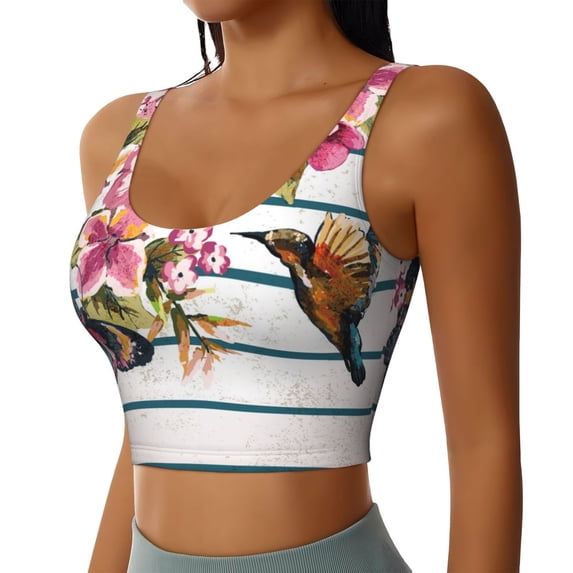 Lsque Bird and Floral Printed Women'S Sports Bra, Compression, Moisture Wicking, High-Impact Sports Bra For Women,Supportive sports bra-X-Large