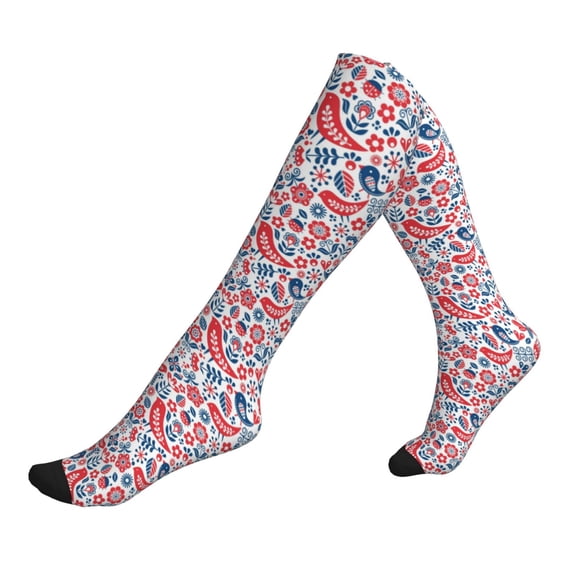 Lsque Birds Flowers Pattern Sport Compression Socks for Men & Women 15-20 mmHg Knee High Nurse Pregnant Running Medical and Travel Athletic