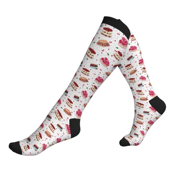 Lsque Birthday Cake Pattern Sport Compression Socks for Men & Women 15-20 mmHg Knee High Nurse Pregnant Running Medical and Travel Athletic