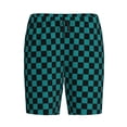 thumbnail image 1 of Lsque Black And Teal Checkerboard Mens Sleep Pajama Shorts,Short Pajama Pants, Cotton Ultra-Soft Knit-Small, 1 of 9