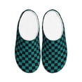 thumbnail image 1 of Lsque Black And Teal Checkerboard Pattern Womens Comfort Cotton on Scuff With Memory Foam and Anti-skid Sole Slipper-42/43, 1 of 7