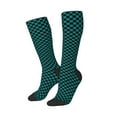 thumbnail image 1 of Lsque Black And Teal Checkerboard Printed Crew Socks Men's Women's LightWeight Thin Casual Calf Socks ,Knee High Socks,Cotton Socks, 1 of 9