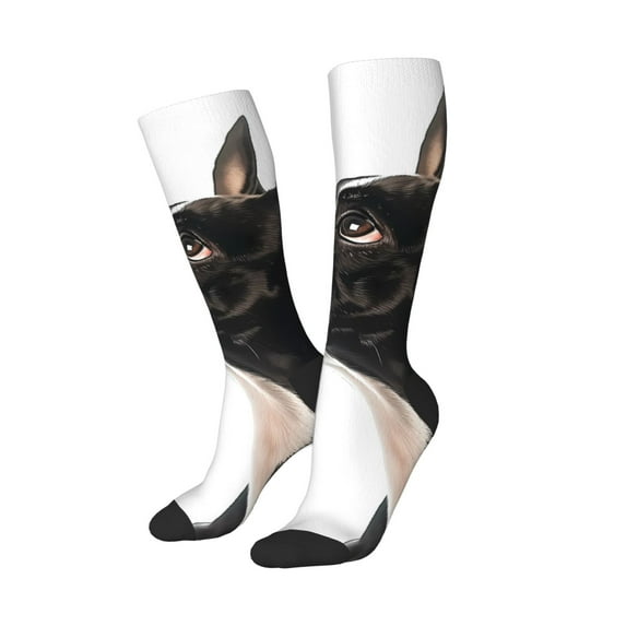 Lsque Black And White Boston Terrier Printed Crew Socks Men's Women's LightWeight Thin Casual Calf Socks ,Knee High Socks,Cotton Socks