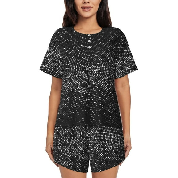 Lsque Black And White Dotted Women's Short-Sleeved Pajama Set - 2 Piece Soft and Lightweight Sleepwear Set-Medium