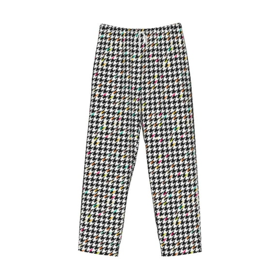 Lsque Black And White Houndstooth Print Men's Pajama Pants, Lounge Pant - Comfortable Home Wear,Elastic Waistband, Stylish Design-Small